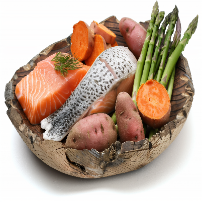 Grain Free Salmon with Trout, Sweet Potato & Asparagus