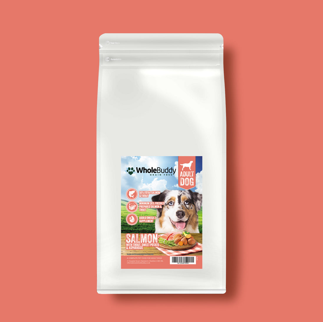 Grain Free Salmon with Trout, Sweet Potato & Asparagus