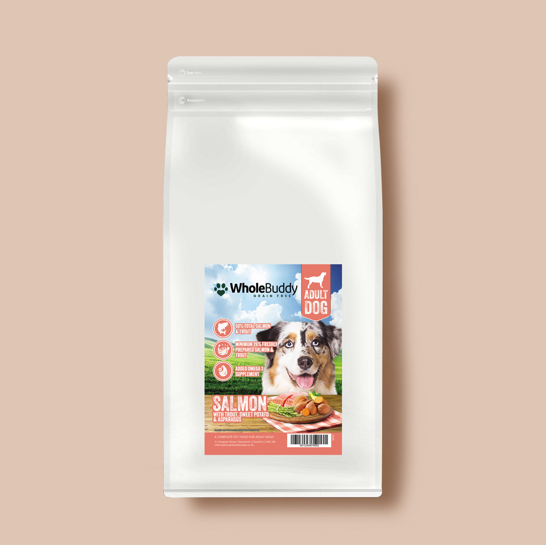 Grain Free Salmon with Trout, Sweet Potato & Asparagus