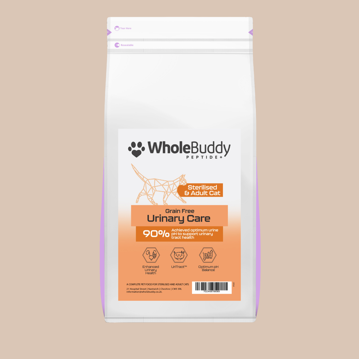 WholeBuddy Peptide+ Cat Urinary Care grain free dry cat food bag