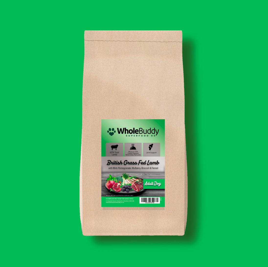 Superfood 65 British Grass Fed Lamb with Mint, Pomegranate, Mulberry, Broccoli & Fennel