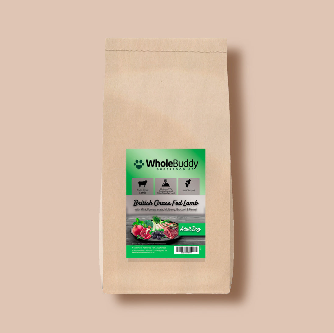 Superfood 65 British Grass Fed Lamb with Mint, Pomegranate, Mulberry, Broccoli & Fennel