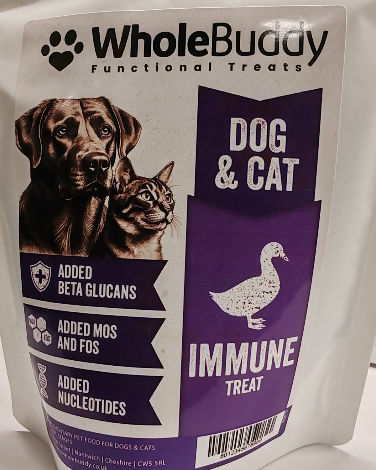 Front of the WholeBuddy Immune Treats pouch for dogs and cats