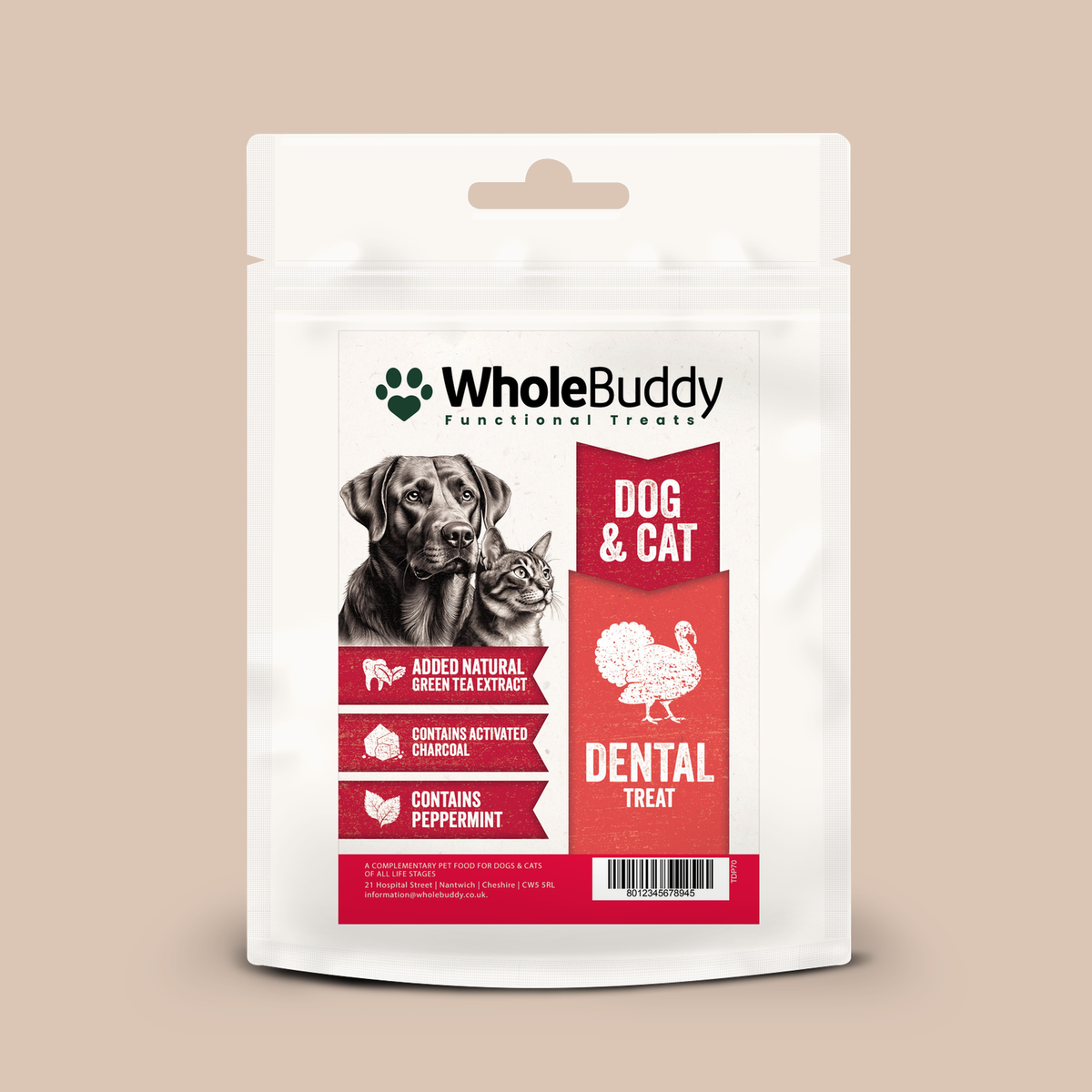 WholeBuddy Dental Treats for dogs and cats, 70g pouch